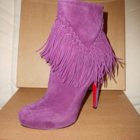 Christian Louboutin ROM 120 Suede Fringe Platform Ankle Bootie Boots - Picture 3 of 15